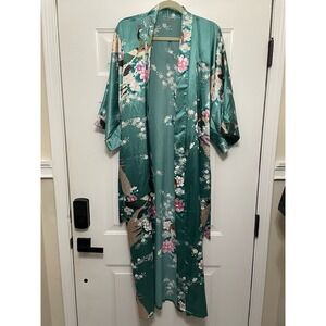 Women's Kim+ono Robe Satin Peacock Blossoms Kimono Monogrammed "Kathi" Sleepwear